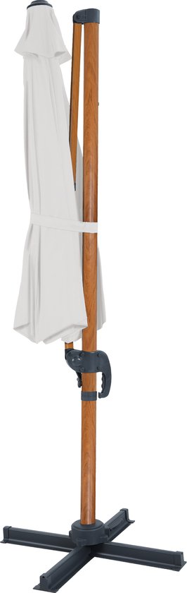 AXI Marisol Zweefparasol Ø 300cm Houtlook/beige incl. Hoes – Gepoedercoat aluminium frame met kruisvoet – 360° Draaibaar – Kantelbaar – UV werend doek