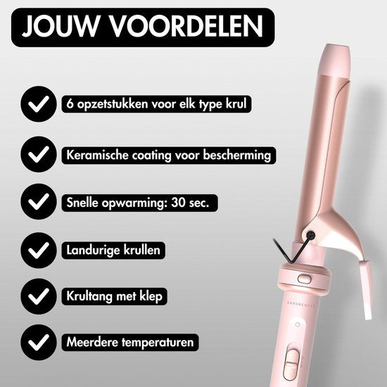 Sansbeauté® 6 in 1 Krultang met Klem - Keramische Haarkruller - 13mm tot 38mm - Föhnborstel Kort Haar - Warmteborstel - Krultangen - Thermal Brush - Haarstyler - Krulborstel 5 in 1