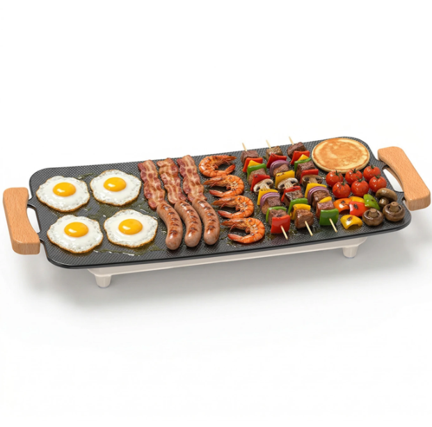 Woox Elektrische Grill Aluminium - 56 x 26 x 7,5 cm - 1360W met Antiaanbaklaag