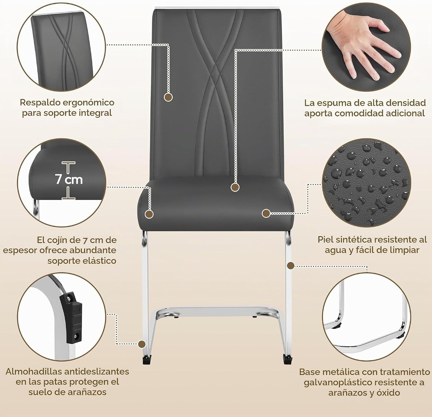 Yaheetech Eetkamerstoelen Set van 2 - Donkergrijs - Kunstleer - 136 kg - Ergonomische Rugleuning - Metalen U-frame