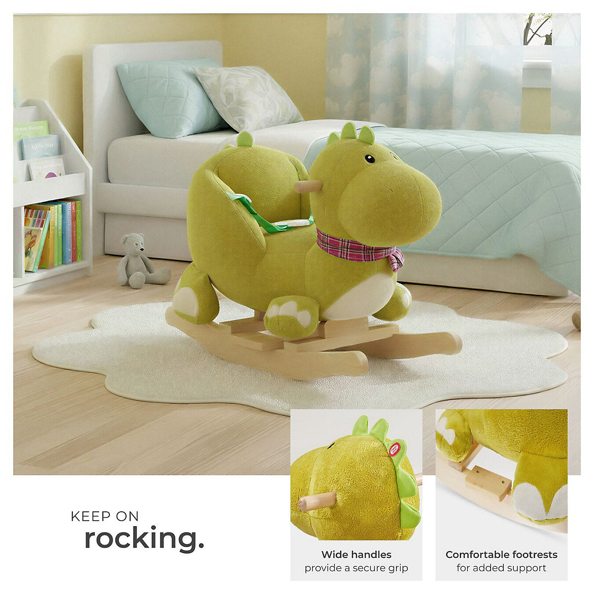 Tectake Schommelpaard Dinosaurus 50 cm - Hout/Pluche - Geluidseffect - Groen