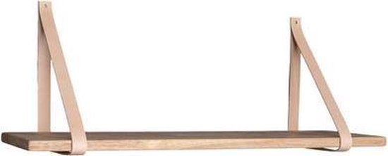 Wandplank blank hout met leer 80x20cm