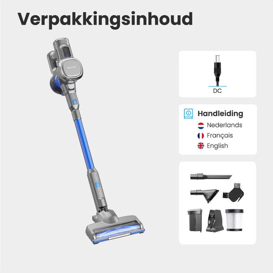 Auronic Steelstofzuiger - Zelfstaande Draadloze Steelstofzuiger - Zonder Zak - 220W - Vacuum Cleaner - Grijs/Blauw