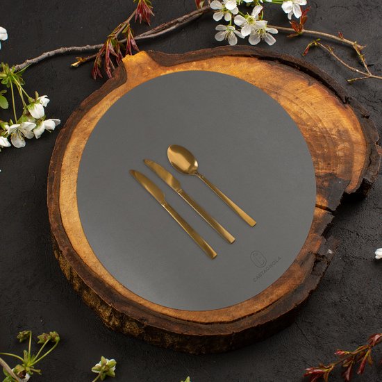 Castagnola Lederlook Placemats - Ronde Placemats - Antislip Placemat van Kunstleer - Waterafstotende Onderlegger - Onderzetter - 6 Stuks - Diameter 38 cm - Grijs