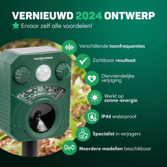 Vulpes Goods® Verjager - Ultrasone Kattenverjager op zonne-energie - Kattenschrik - Marterverjager - Dierenverjager - Waterdicht - Afweermiddel voor Ongedierte