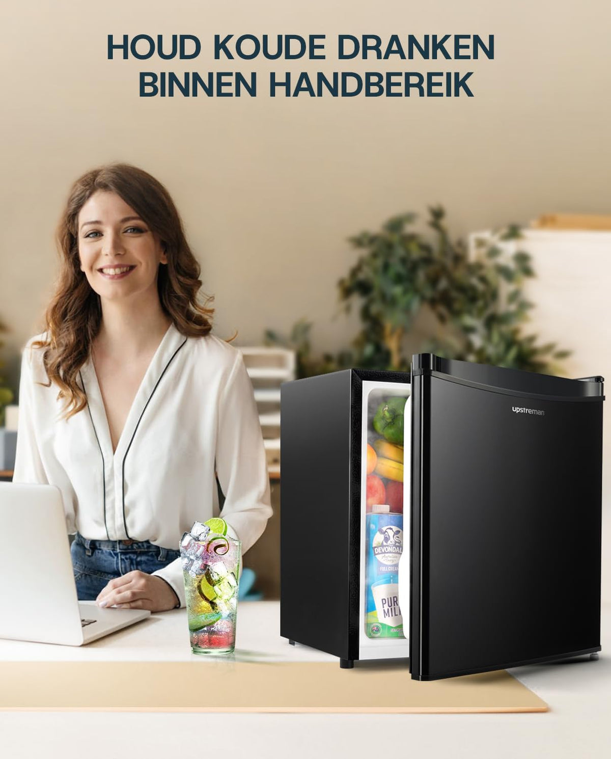 Upstreman Mini-Koelkast Met Vriesvak FR17 – 46 Liter – 41 dB Stil – Zwart – Metaal