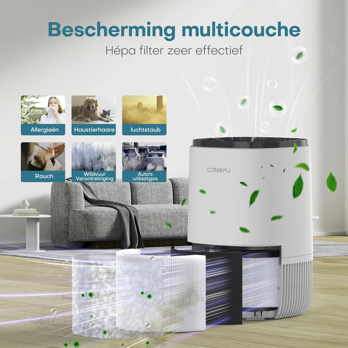 Conopu HEPA-Luchtreiniger - Geurfunctie en Timer - 17 × 17 × 26 cm