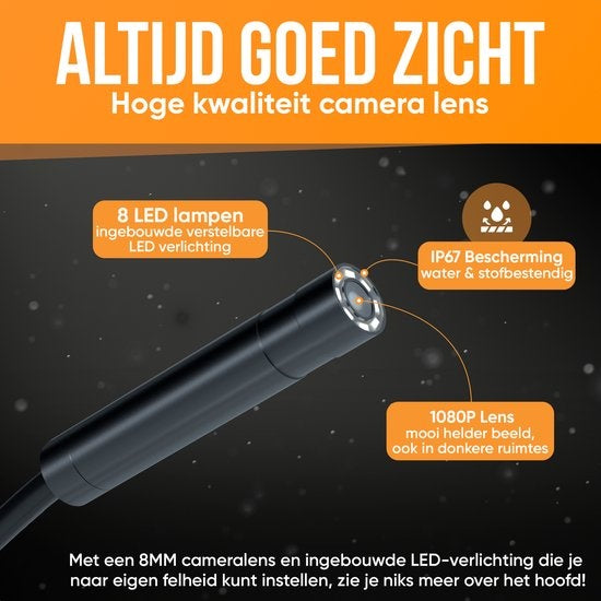 Strex Inspectiecamera met Scherm 10M - 1080P HD - 4.3 inch LCD scherm - IP67 Waterdicht - LED Verlichting - Endoscoop  - Incl. 32gb microSD