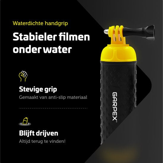 Garpex® Drijvende Handgrip - Drijvend Statief - Universeel - Geschikt voor alle action camera - Selfiestick - Inclusief verstelbare polsband en duimschroef