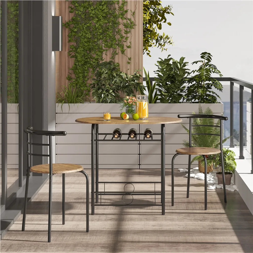 Yaheetech Eethoek 3-delig - Bruin - Eettafel met Opbergplank en 2 Stoelen voor 2 Personen
