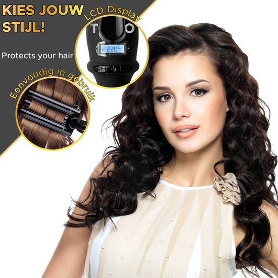 Toivo Wafeltang 22mm - Incl. Beschermingshandschoen - Wave Krultang - Golvenkrultang - Haar - Waver -Beach Waves - Zwart