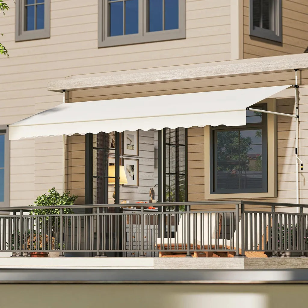 Coast Klemmarkise 400 × 120 cm - Wit - Boorvrije Balkon Zonwering met Handslinger en Verstelbare Hoogte