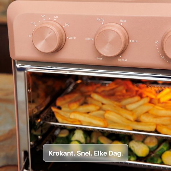 Safecourt 6-in-1 Airfyer oven - 100% PFAS-vrij - 6 programma’s - 80 tot 230 graden - Airfryer, bakken, roosteren, toasten, grillen & opwarmen - Roze