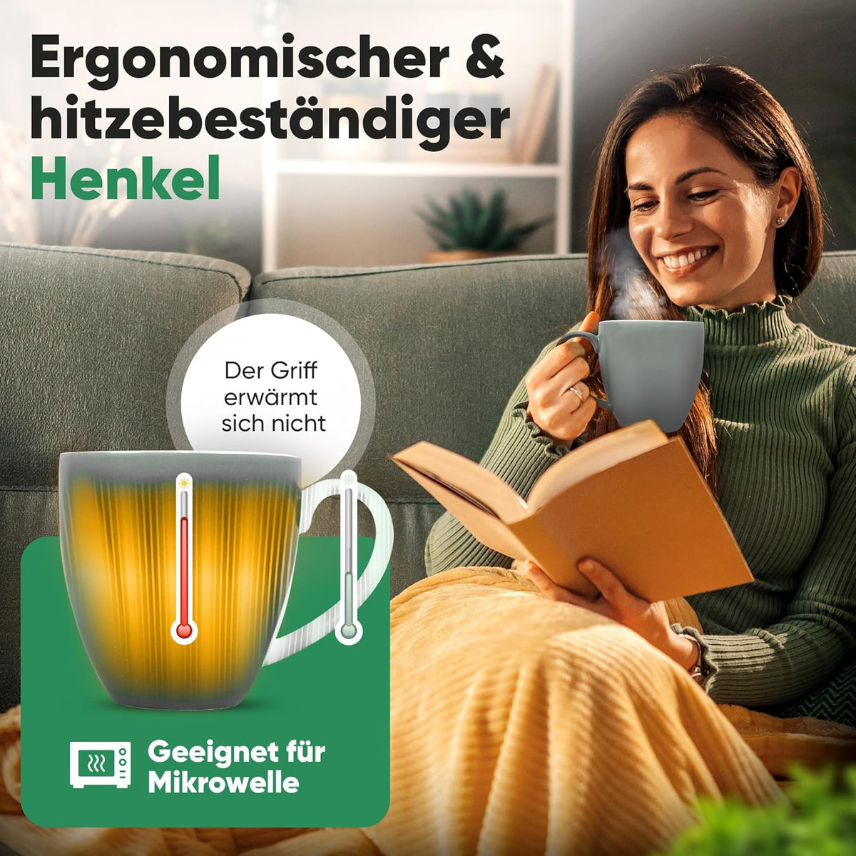 Neighbour's Friend Gepatenteerde theemok grijs geschenkverpakking I Keramische mok groot 325ml I Theemok steengoed I Keramische mok voor thee I Vaatwasmachinebestendige theemokken I Modern design voor theedrinkers