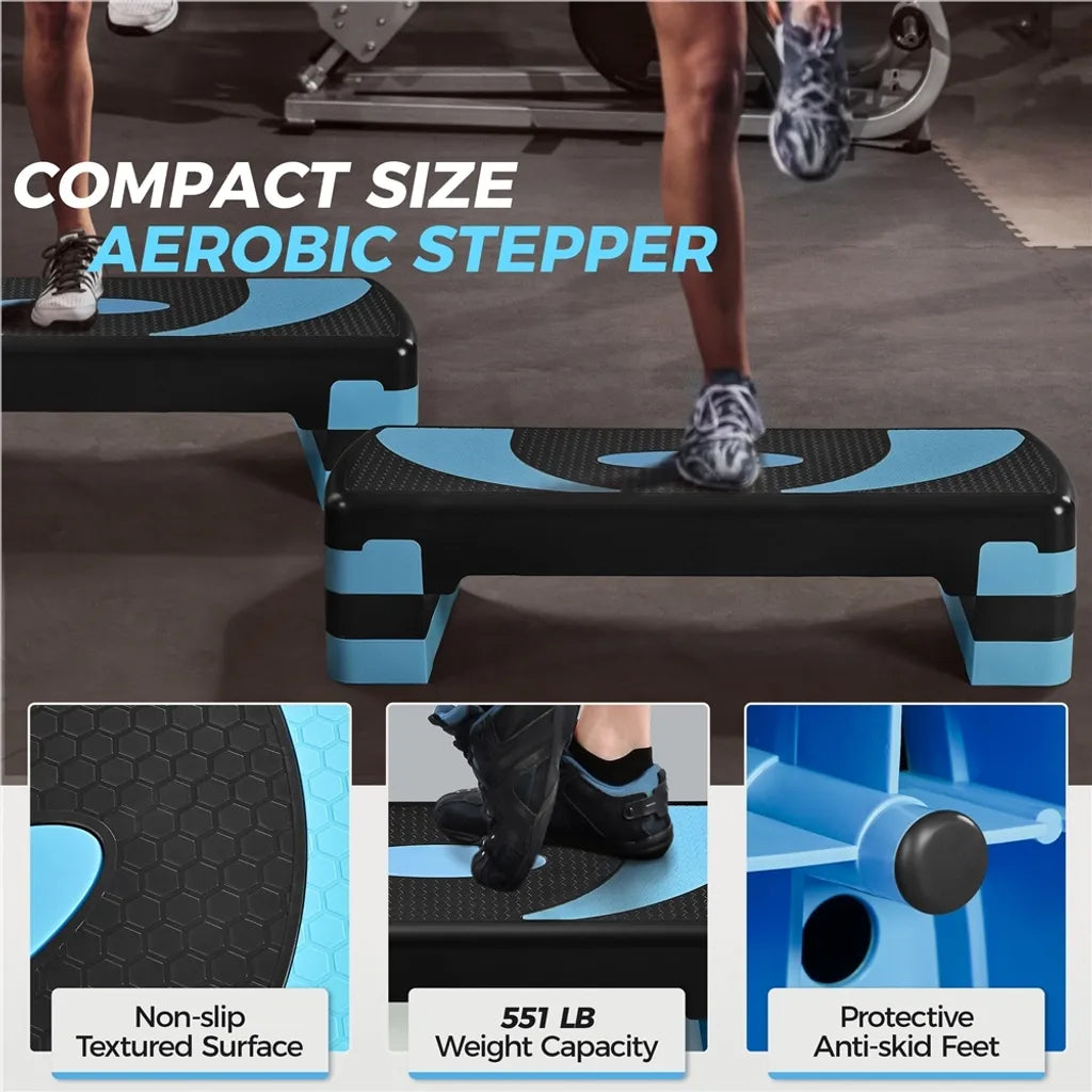 Yaheetech Aerobic Step - Verstelbaar Stepbord - Fitness Stepper - 3 Hoogtes - Antislip - Blauw