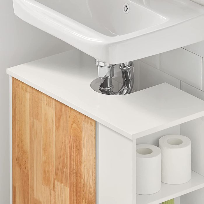 SoBuy - Wastafel onderkast met 1 deur en 2 zijvakken - 60 x 30 x 60 cm - Max. 30KG - Wit
