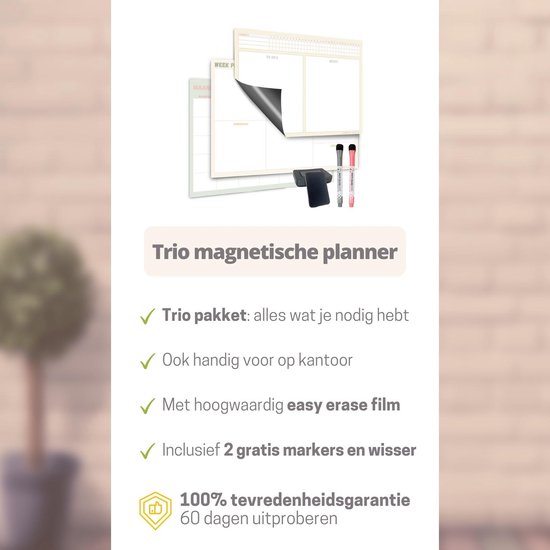 Magnetische weekplanner + maandplanner whiteboard - trio set - planner magnetisch - planbord - familieplanner