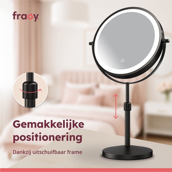 Fraay® Make Up Spiegel met LED Verlichting - 10x Vergroting - Vergrootspiegel met Licht - Oplaadbaar - Scheerspiegel - Badkamerspiegel - Zwart