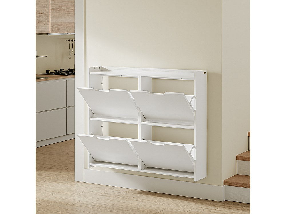 Sobuy Schoenenkast 4 Klaptuigen - Compact Ontwerp voor Halletje - 100x19x93 cm - Wit