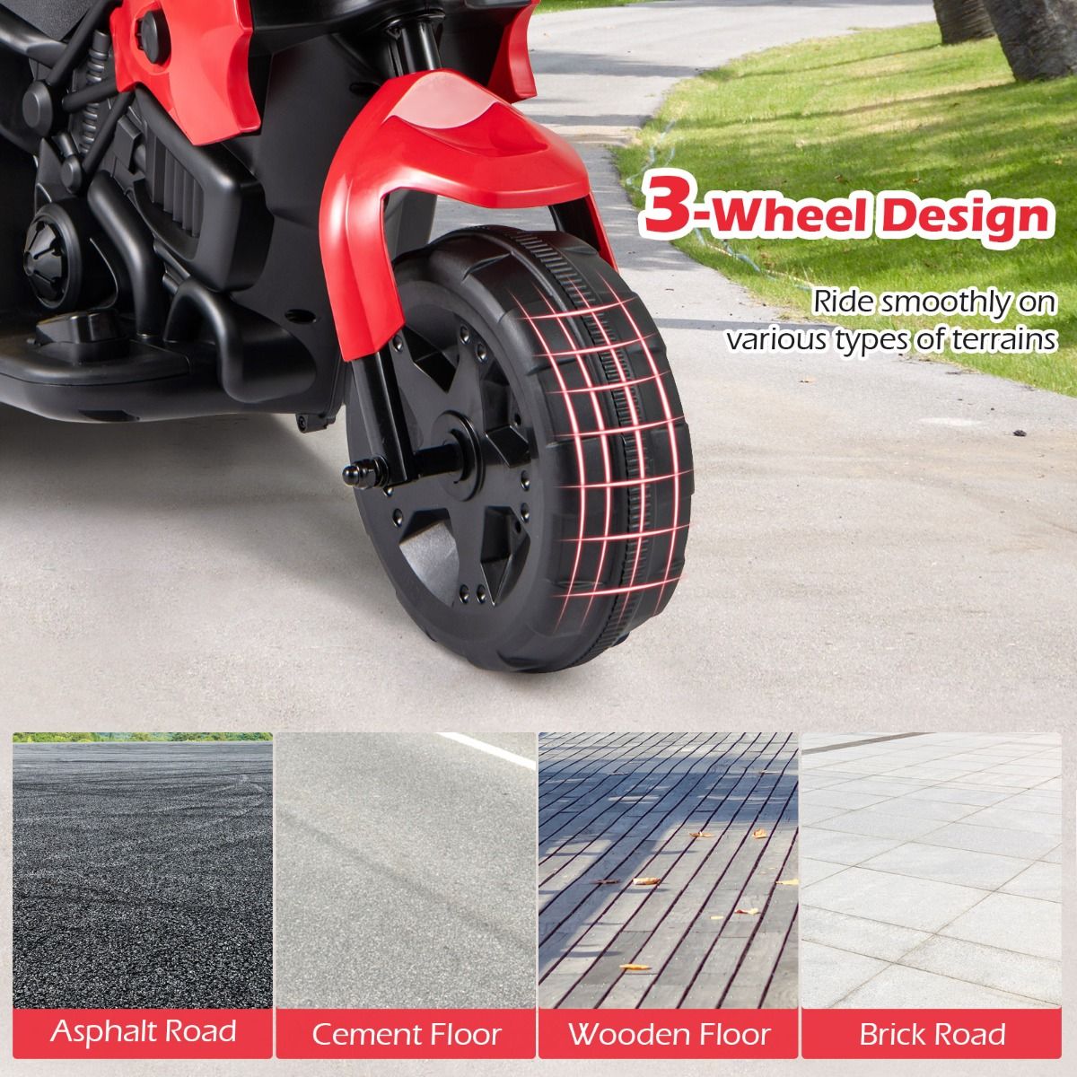 Coast Kindermotorfiets elektrisch - driewielig ontwerp - met led-koplamp - rood