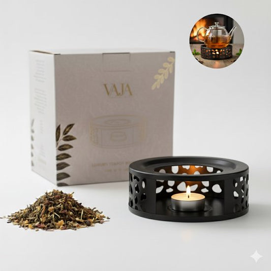 Vaja® Warmhoudplaat met Waxinelichtje voor Theepot - Warmhouder met Kaars - Theelichthouder - Thee Warmer Theelicht - Tea Maker - Verwarmer - Zwart