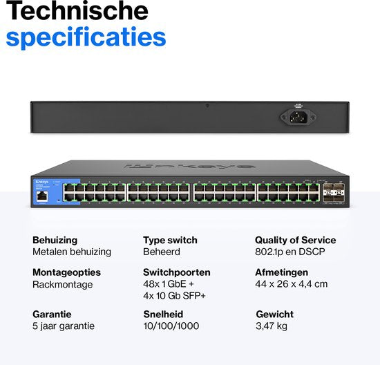 Linksys LGS352C - Netwerkswitch - Beheerd - 48 Poorten - 10G SFP+ Poorten - Zwart