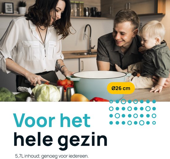 MOA Gietijzeren Braadpan - 5,7L - Voor Alle Warmtebronnen incl. Inductie - Met Deksel - Ø 26cm - Anti-Aanbaklaag - Lichtblauw