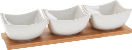 Excellent Houseware - Serveerplank/borrelplank- hapjes/saus/tapas - porselein - incl. 3x schaaltjes
