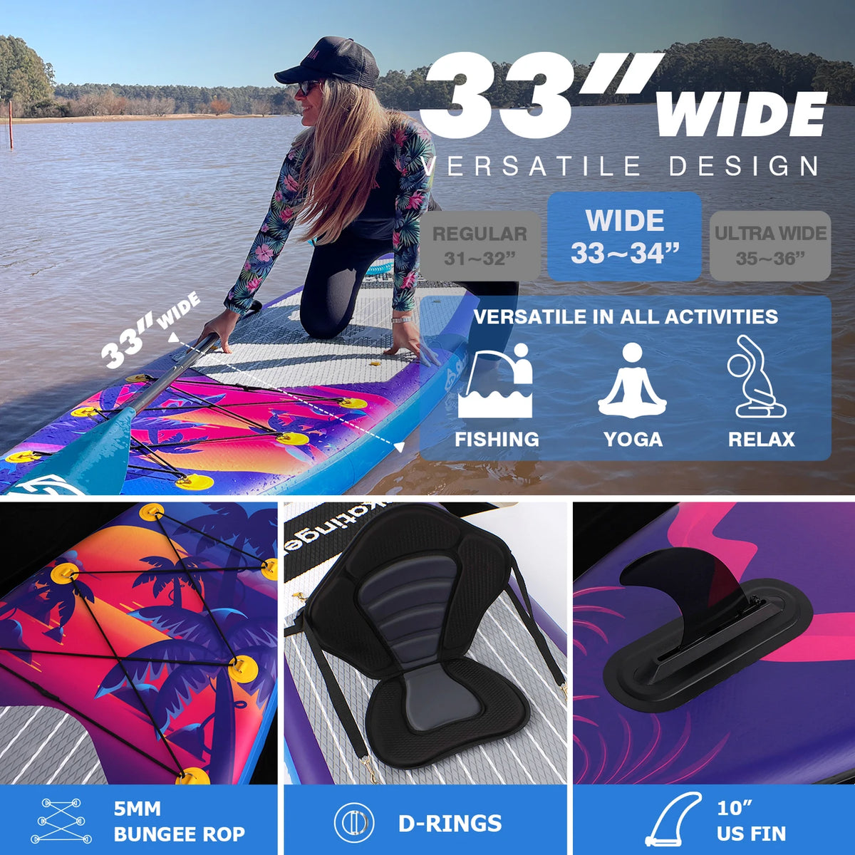 SKATINGER Sunset Stand-Up Paddleboard 11 x 33 x 6 inch - PVC - Dubbelwandig - Tot 20 PSI