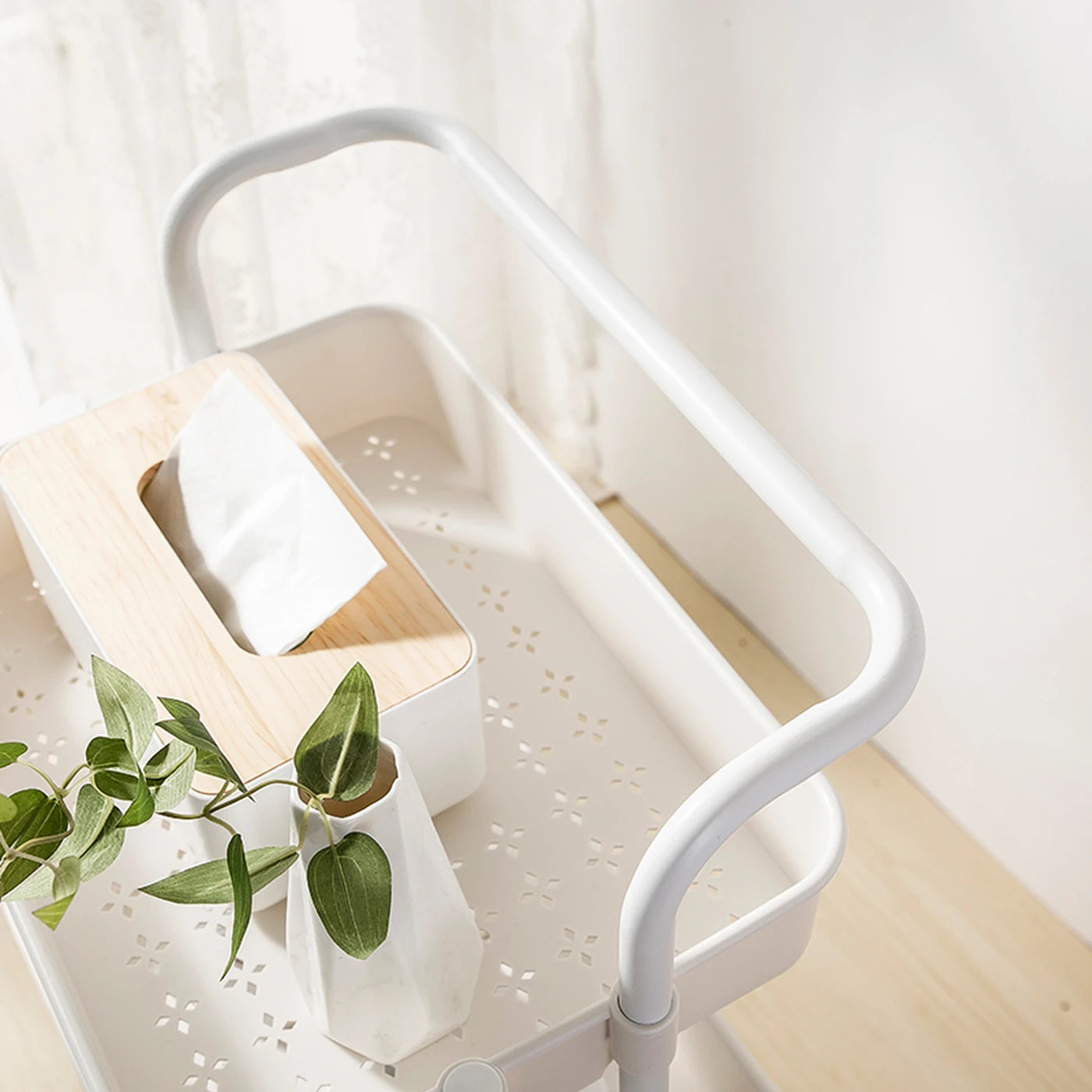 Maxcook Opbergtrolley MCWA982 - Wit - 3 Etages - Staal met Poedercoating - 360° Geluidsarme Zwenkwielen