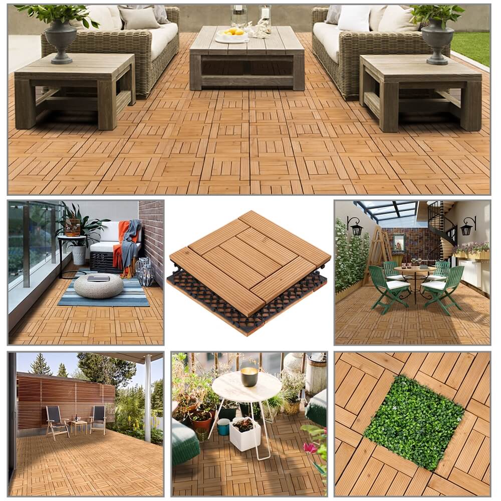Yaheetech Houten Terrastegels Set van 27 - Dennenhout - 30,5 x 30,5 cm - Inkliksysteem - Antislip - Voor Binnen en Buiten
