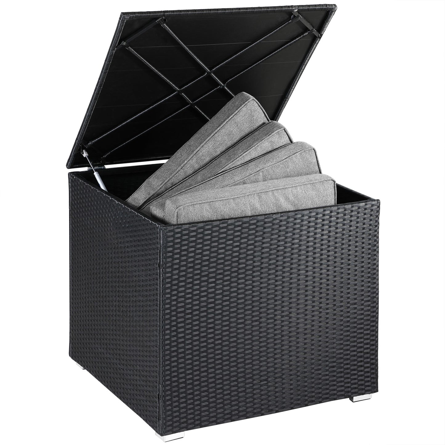 Casaria Opslagbox/Opbergbox - Kussens, Tuin - Polyrotan - Zwart - 75x75x70cm