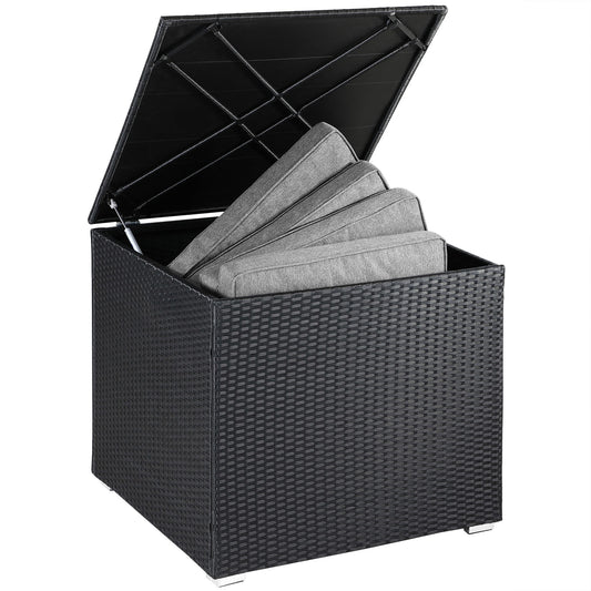 Casaria Opslagbox/Opbergbox - Kussens, Tuin - Polyrotan - Zwart - 75x75x70cm