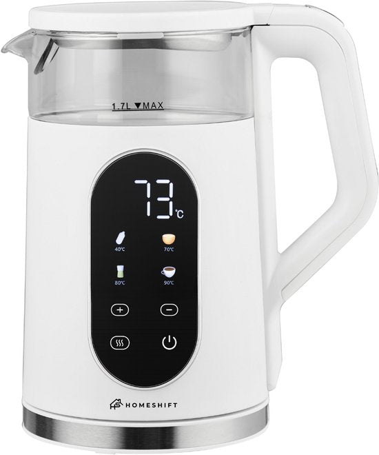 HomeShift® Waterkoker met Temperatuurregeling - Warmhoudfunctie - Dubbelwandig - Elektrisch - 1,7 Liter - 2200W - Wit