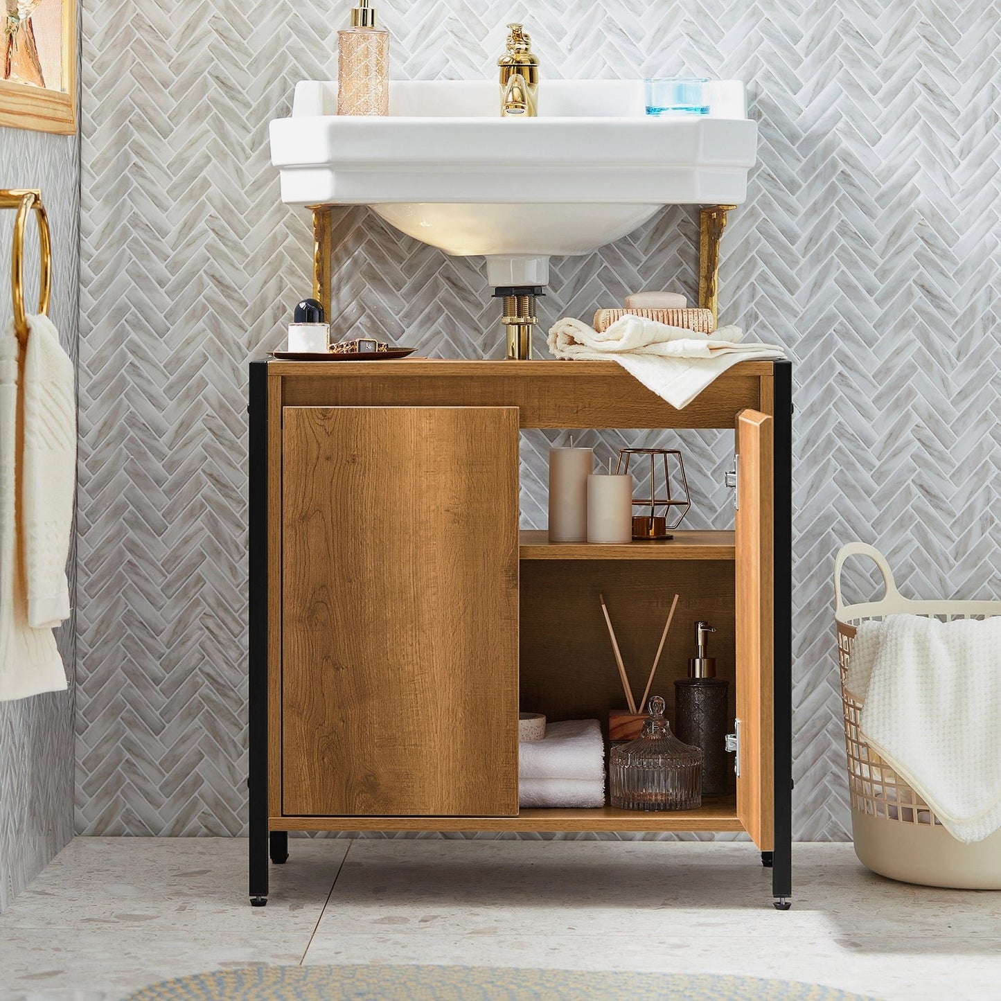 SoBuy BZR63-PF Wastafel Onderkast - Wastafelkast - 60 x 30 x 60 cm - Houtkleurig