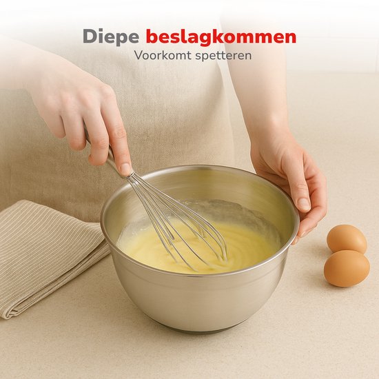 alpina RVS Kommen 3-Delig met Deksel - Slakom Voor Salades - Beslagkom met Deksel - Schalen Voor Mengkom en Bewaren - Snackschaal
