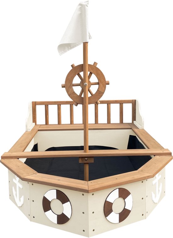 AXI Doris Boot Zandbak met opbergbank Beige – Vlag en houten stuur - Inclusief afdekzeil en gronddoek - 10 jaar garantie!