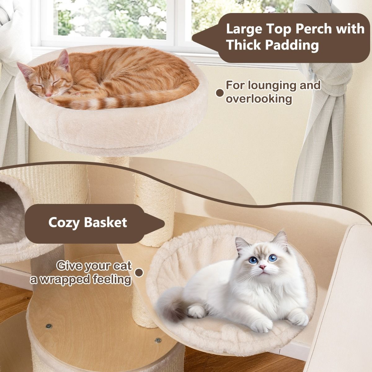 Coast Krabpaal voor katten - 2 kattenhuizen - mand en speelbal - 152 cm - natuur