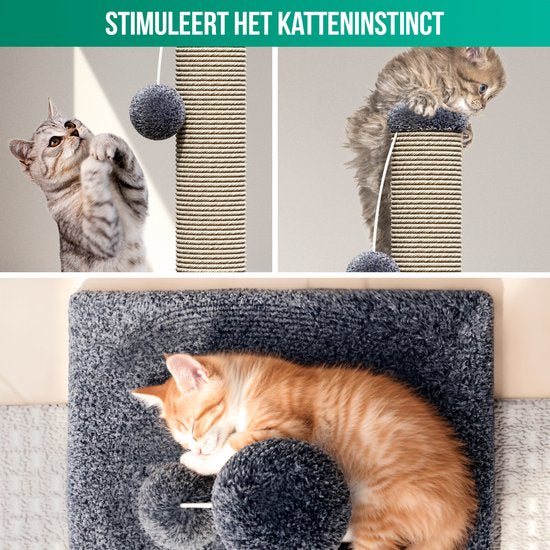 Avalo Krabpaal met Speelballetje - 36x36x74 cm Donkergrijs - Krabpaal voor Katten - Katten krabpaal