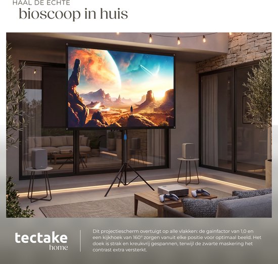 tectake® Beamer Scherm - 80 Inch - 16:9 Projectiescherm met Statief - 4K HD - Oprolbaar - Uittrekbaar - Projectiedoek - Presentatiescherm - Inclusief Draagtas