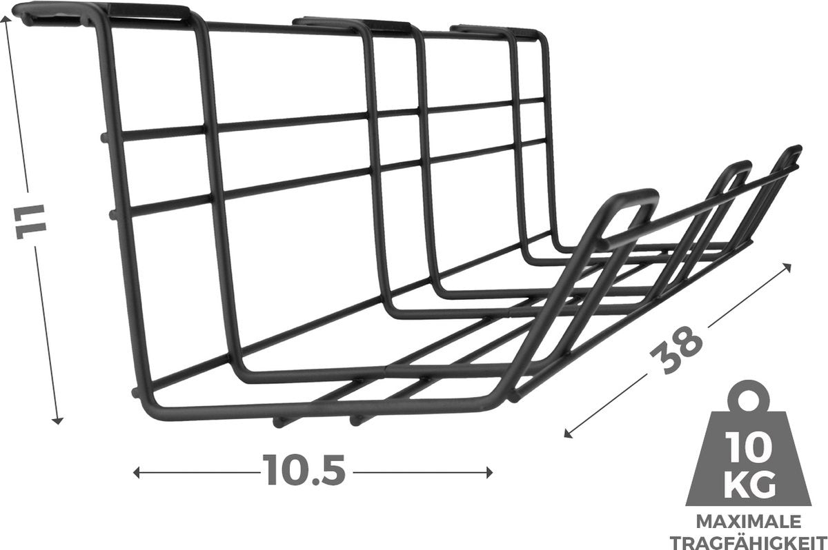 Stilemo Kabelgoot Bureau Klemmen - Cable Management - Kabelhouder Zonder Boren Monteren - Kabelbox 38 CM Zelfklevend met Klemmen - Kabel Organiser onder Bureau 4.5 KG Draagkracht - Zwart