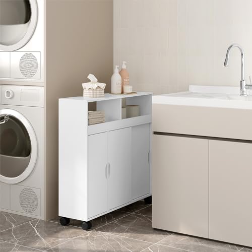 Eugad Badkamerkast met Wielen Multifunctioneel - Wit MDF - 70 x 20 x 71,5 cm