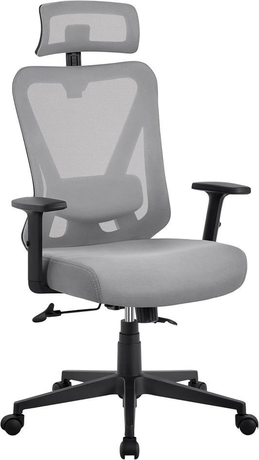 Yaheetech Ergonomische Bureaustoel met Verstelbare Lendensteun en Hoofdsteun 70 × 70 × 125 cm Lichtgrijs