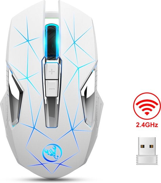 HXSJ T300 2.4G Draadloze Gaming Muis - Computermuizen - Ultra licht - Compact Voor Onderweg - RGB Verlichting - Wit