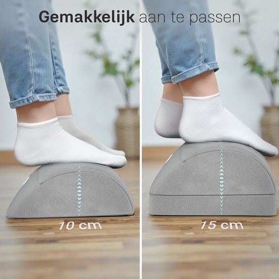 CozySense® Voetensteun Bureau - Ergonomisch Voetenbankje met 2 Hoogtes - Anti-Slip & Wasbare Sherpa Hoes - Voetenkussen voor Thuis & Kantoor - Grijs