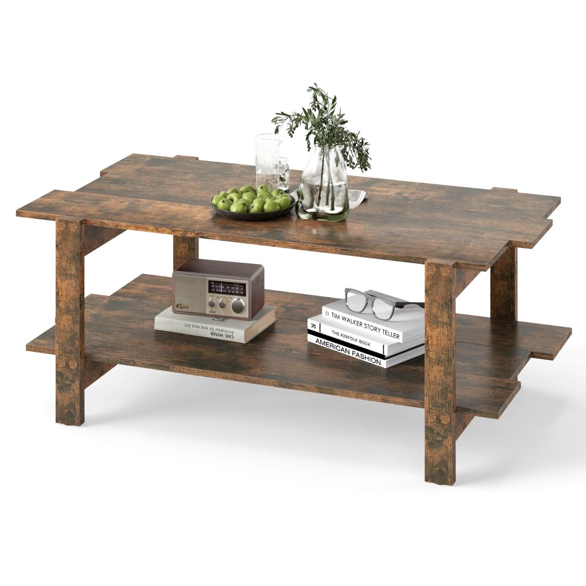 Coast Salontafel - 2 niveaus - met opbergplank - walnoot/zwart - 115 x 59 x 46 cm