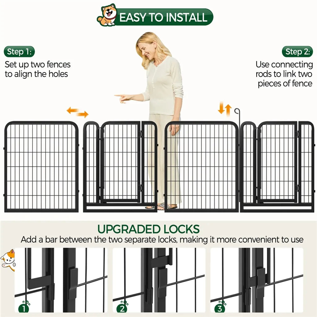 Yaheetech Puppyren 16 Panelen 80 x 65 cm - Zwart - Opvouwbare Hondenren met 2 Deuren voor Binnen en Buiten