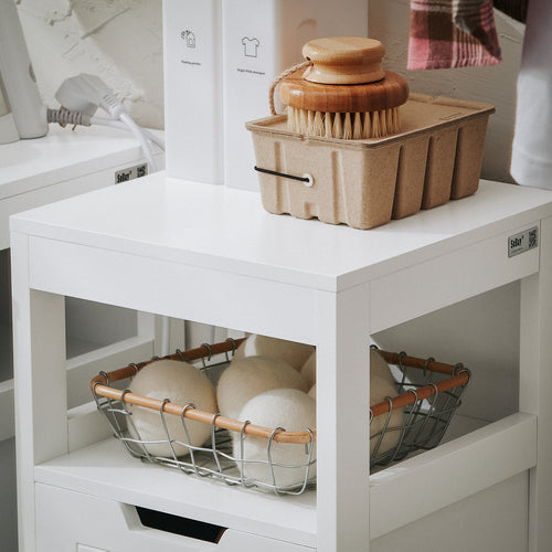 SoBuy Badkamerkast met 1 lade - Incl. 1 uitneembare wasmand - 30 x 30 x 90 cm - Max. 15KG - Wit