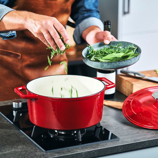 The Tasman Dutch Oven en Grill - Kookpot - Gerecycled Gietijzer - met traditionele en grill deksel - Ø29 cm – Rood