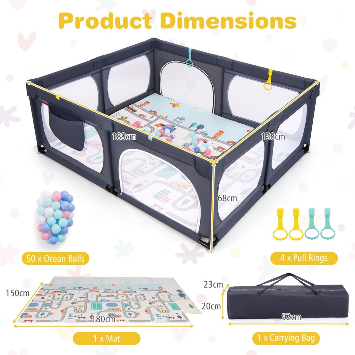 Coast Babybox met Matras en 50 Speelballen 189 x 158 x 68 cm - Donkergrijs